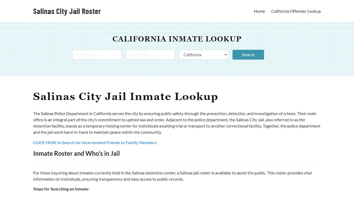 Salinas Police Department & City Jail, CA Inmate Roster, Arrests, Mugshots