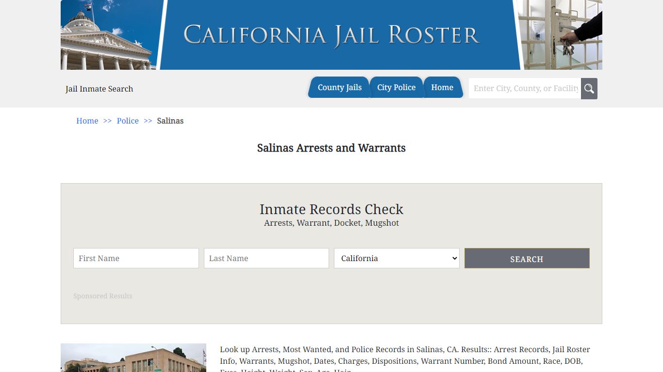 Salinas Arrests and Warrants | Jail Roster Search - California Jail Roster
