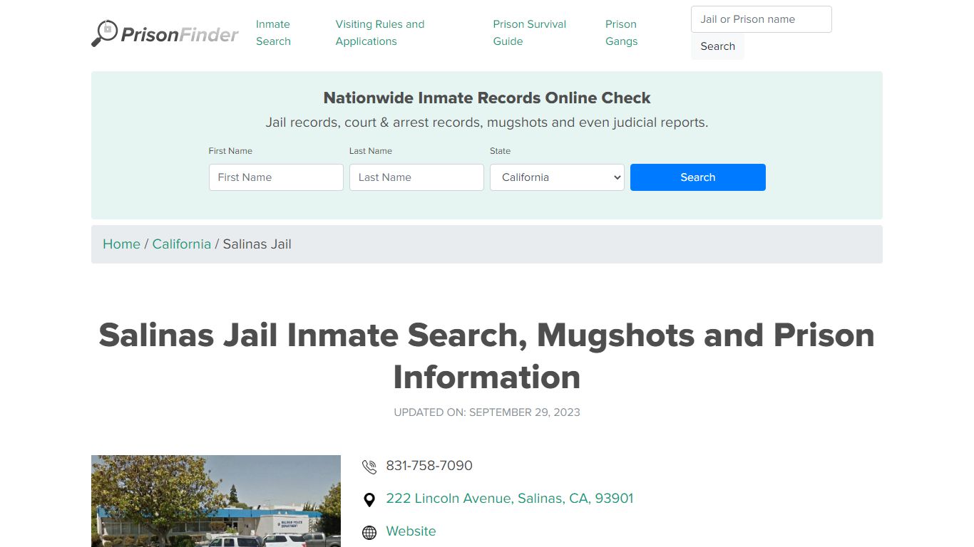 Salinas Jail Inmate Search, Mugshots and Prison Information